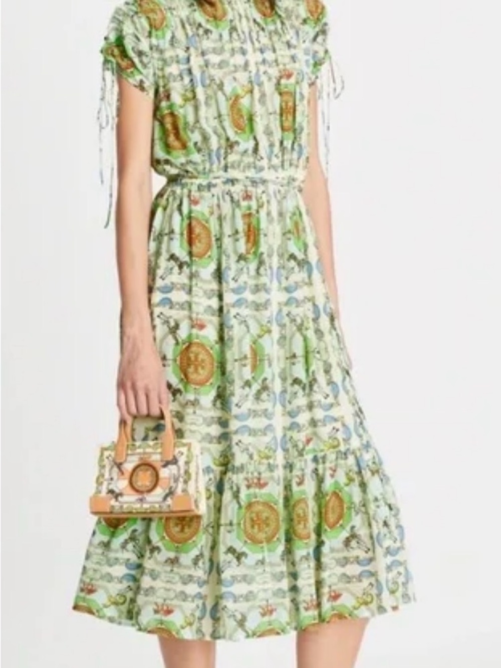 Tory Burch Cream Maxi Dress with Green & Orange Medallion Print - Picture 4 of 5